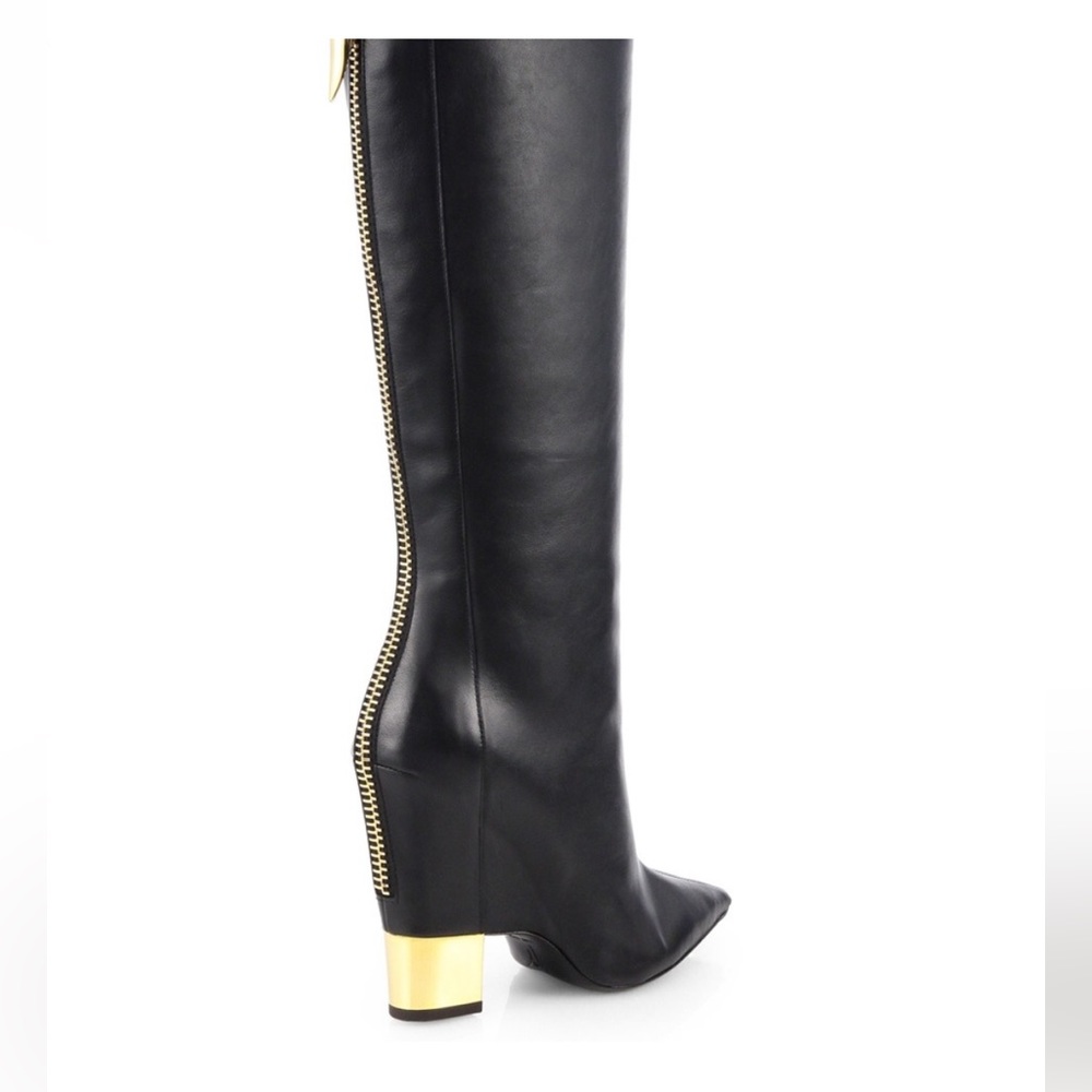Giuseppe Zanotti Black Leather Shark Tooth Pointed Toe Block Heel Ankle Boots